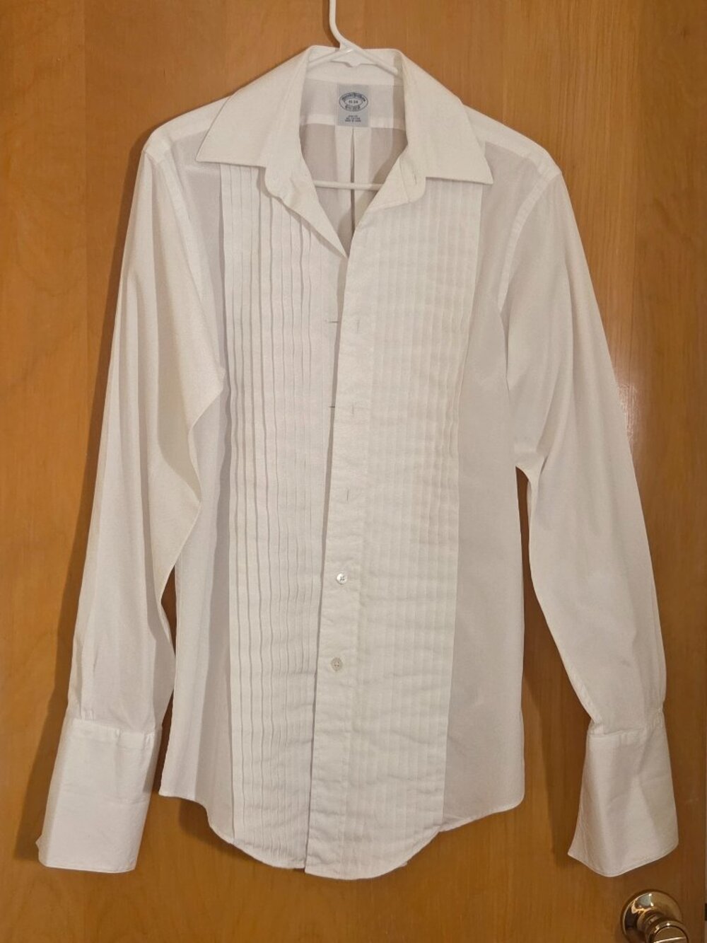 Brooks Brothers Tuxedo Shirt Men 15/34 Slim Fit White Bib Pleated French Cuff